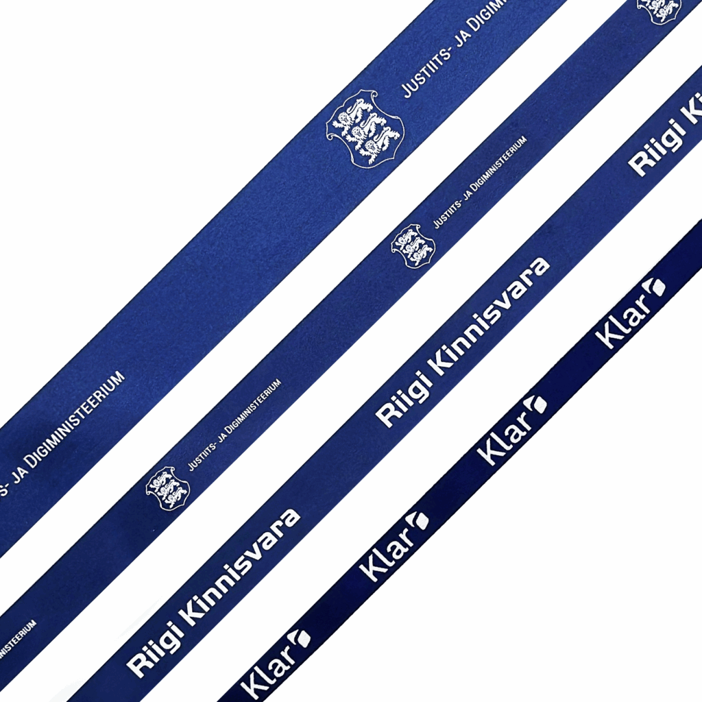 Sinist värvi satiinpaelad trükiga