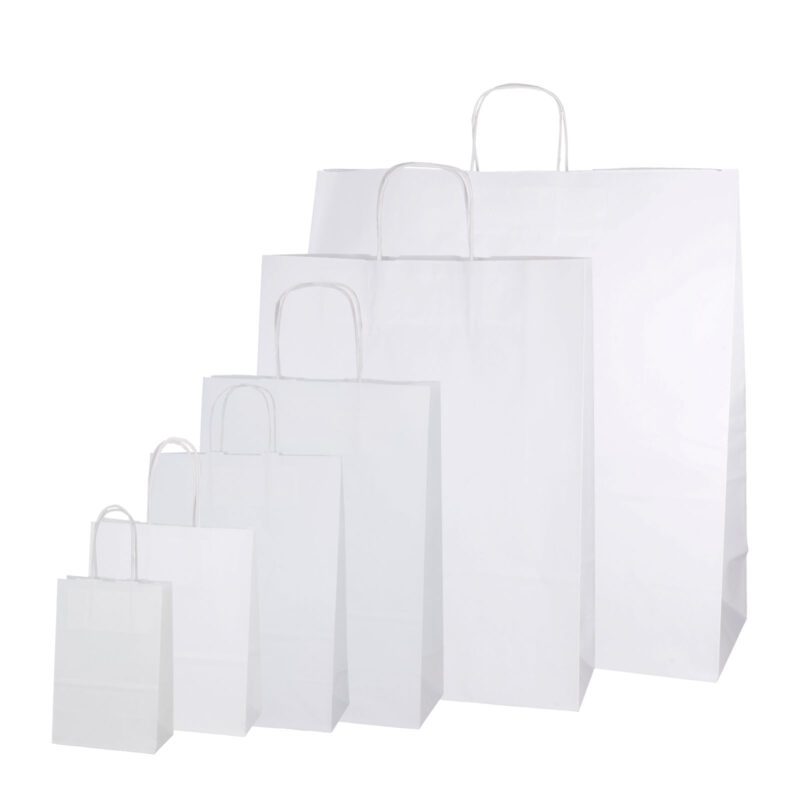 White kraft paper bags, twisted handle, different sizes