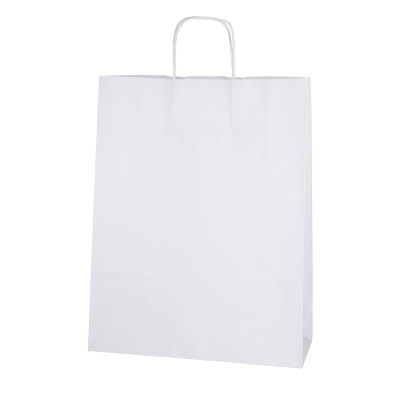 Пакет из крафт-бумаги белого цвета с крутчонои рутчкой
