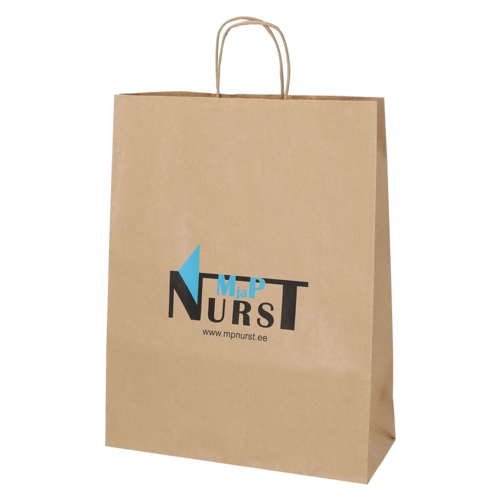 Paberkott keerutatud pabernöör sangadega, pruun, 32x12x41 cm