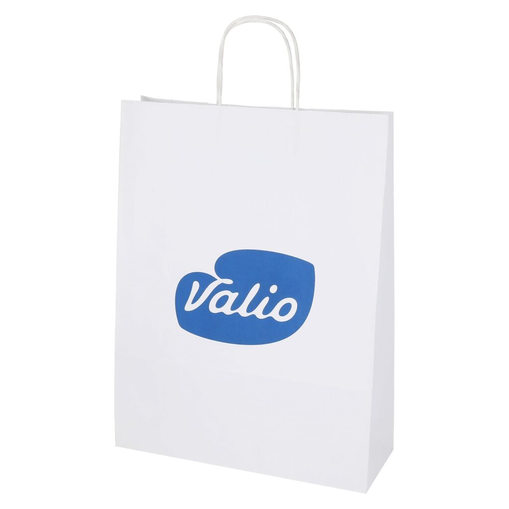 Paberkott keerutatud pabernöör sangadega, valge, 32x12x41 cm