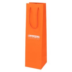Оранжевый бумажный пакет с белой печатью, 11x11x40 см