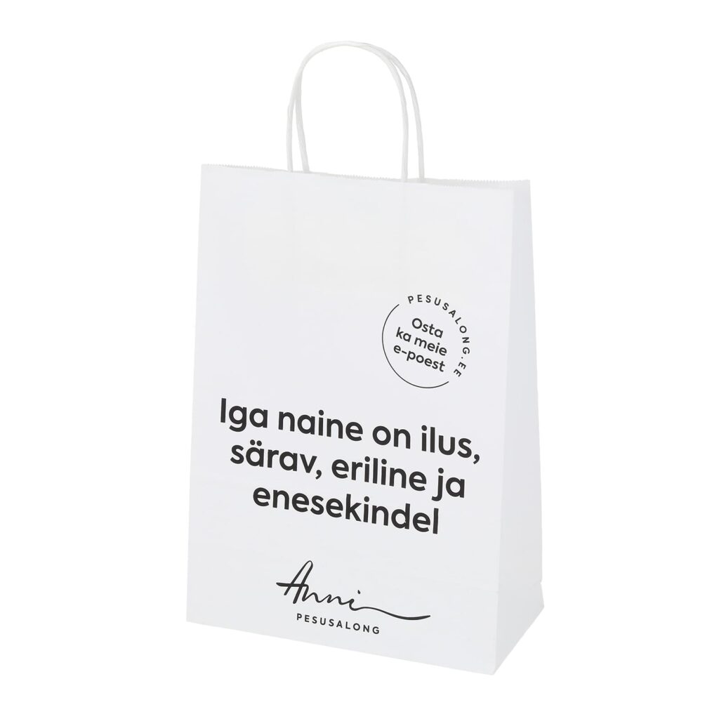 Paberkott keerutatud pabernöör sangadega, valge