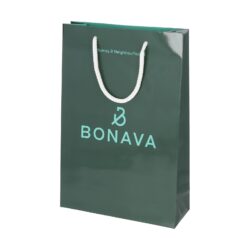 Paper bag with glossy laminate and company logo