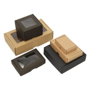 Boxes with flaps, corrugated cardboard, various sizes and colors