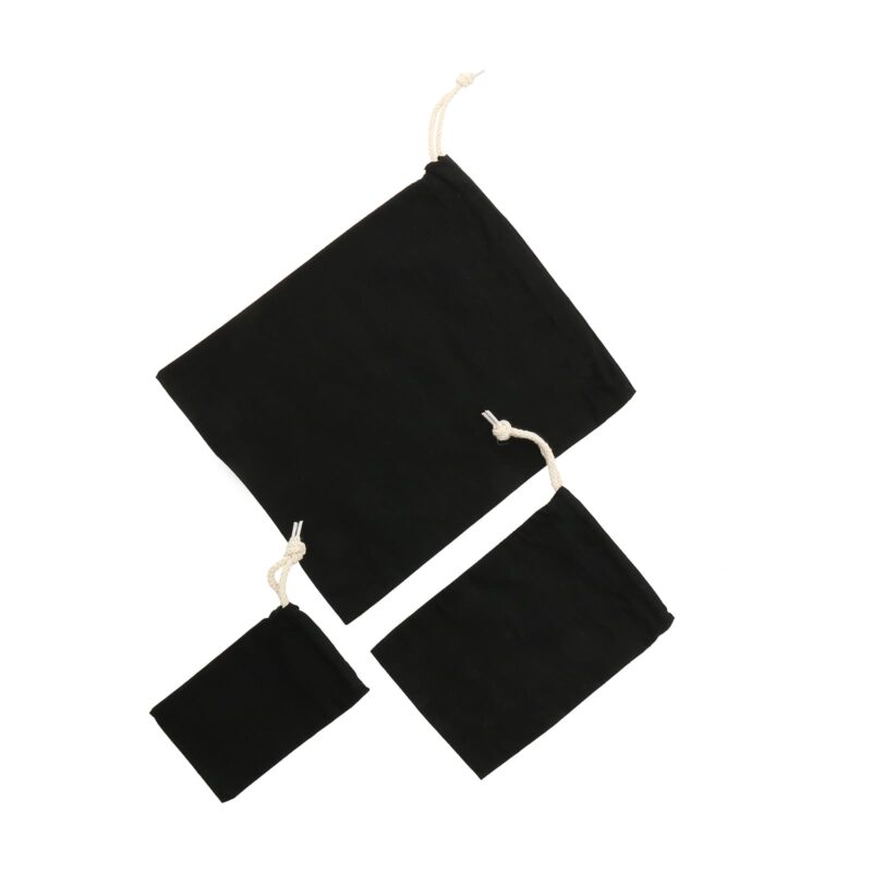 Organic cotton bags of different sizes in black color