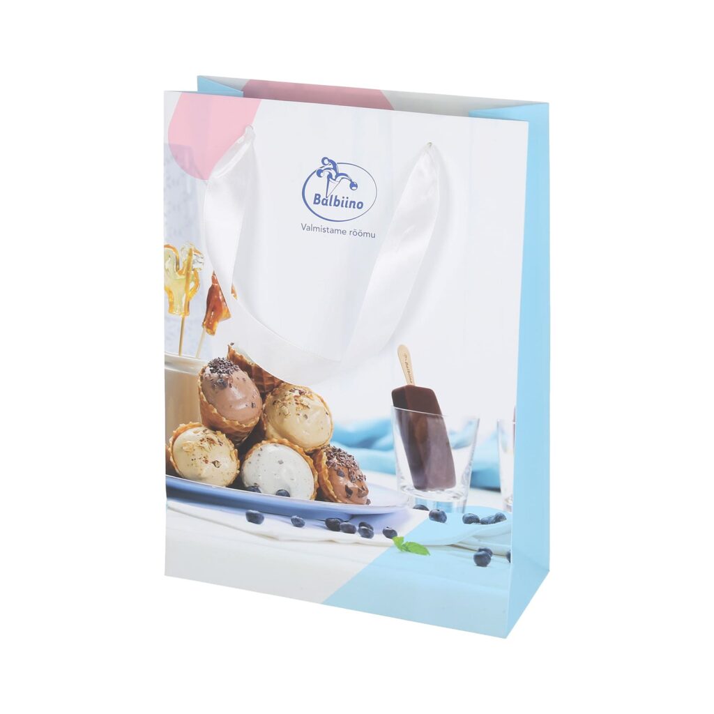 Paberkott trükiga satiinpaeltega