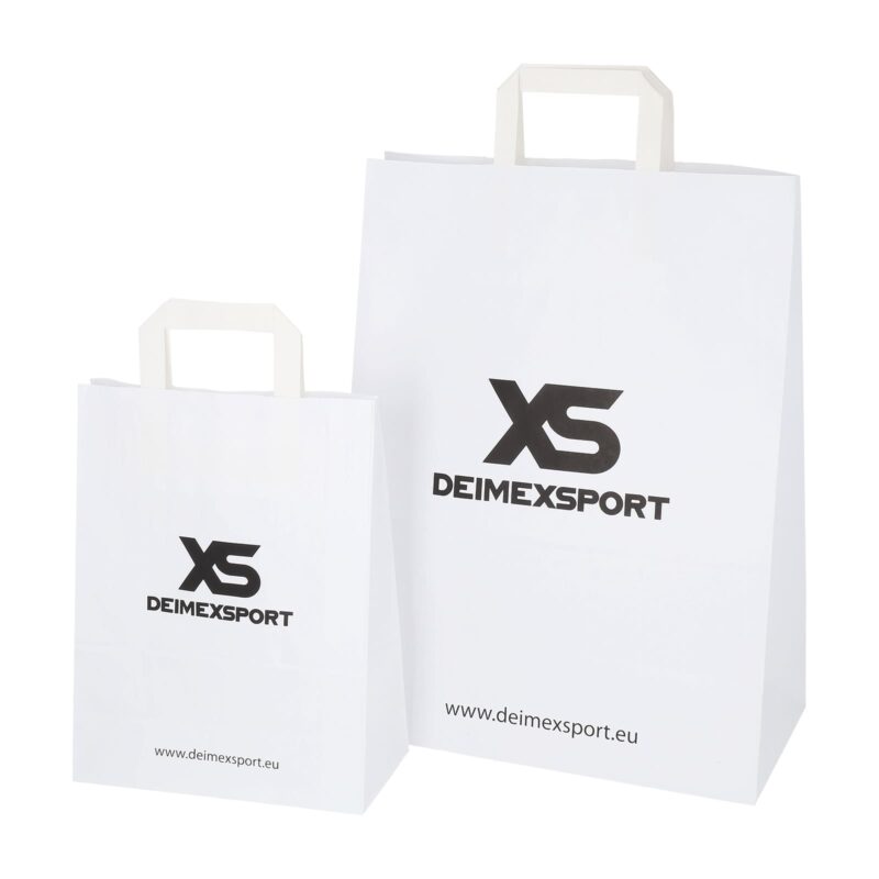Paper bags made of kraft paper with flat handles, white color