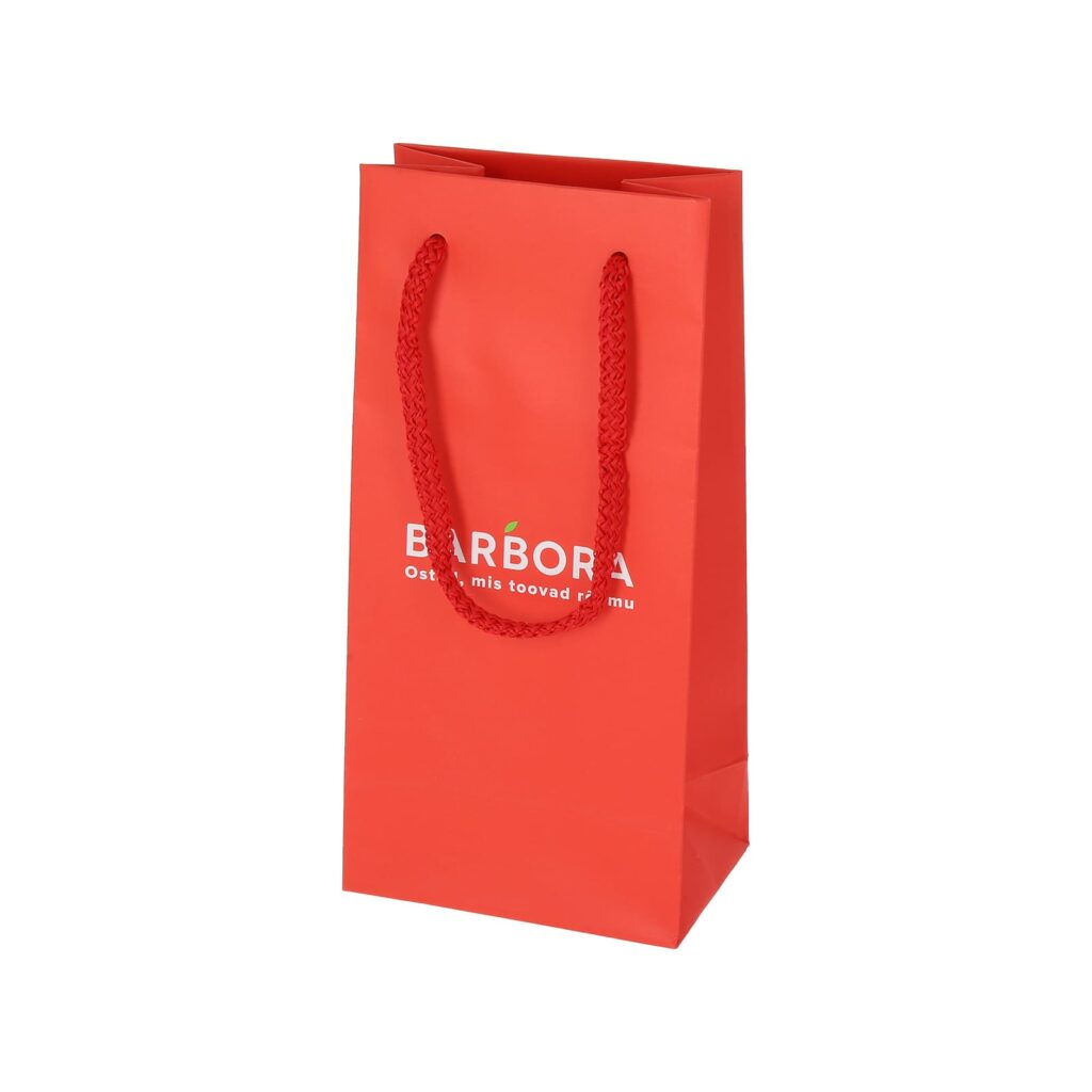 Eritellimusel valmistatud kinkekott nööridega, matt laminaat