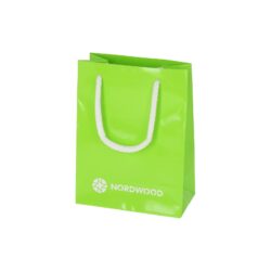 Custom made paper bag with textile rope, glossy laminate