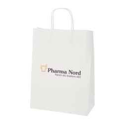 Paper bag with paper string handles with logo print, white kraft paper