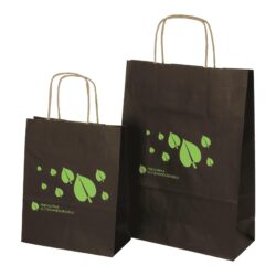Paper bags with paper string handles with logo print, black kraft paper