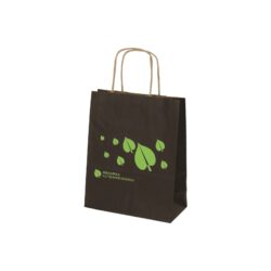 Paper bag with paper string handles with logo print, black kraft paper