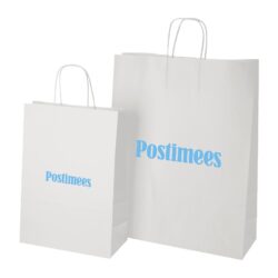 Paper bags with paper string handles with logo print, white kraft paper