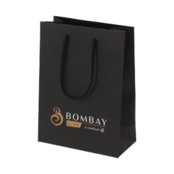 Black paper bag with logo print