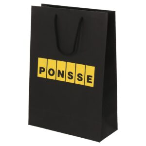 Black paper bag with logo print