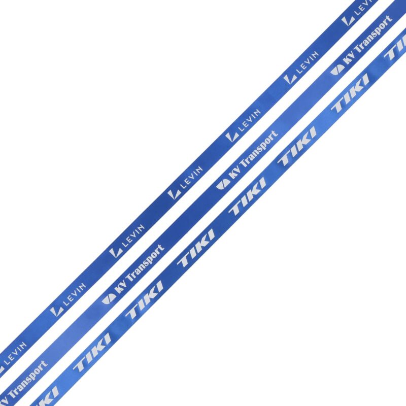 Satin ribbons with logo print, blue color
