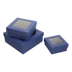 Blue colour boxes with window, corrugated cardboard