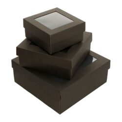 Чёрного цвета коробки с пластик окном, гофрированный картон