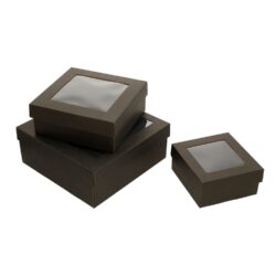 Чёрного цвета коробки с пластик окном, гофрированный картон
