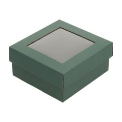 Зеленого цвета коробка с пластик окном, гофрированный картон