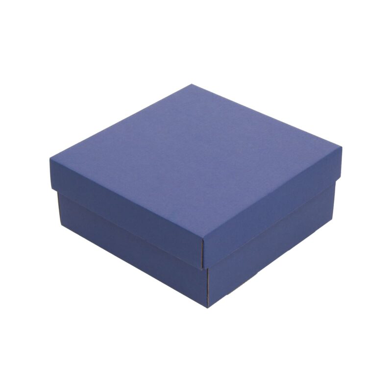 Box with blue colored lid, corrugated cardboard