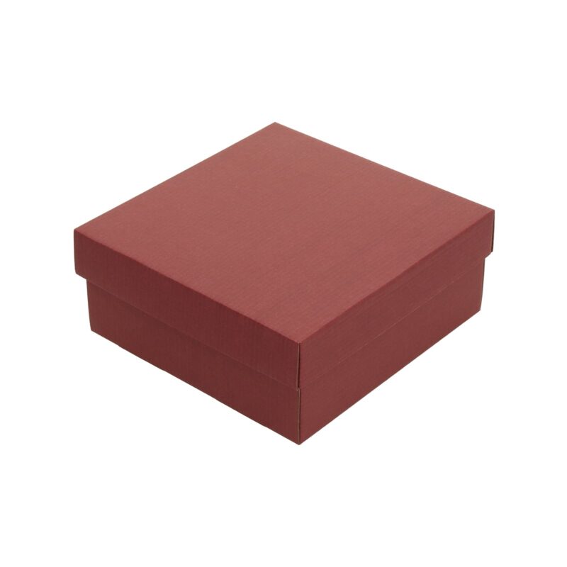 Box with bordeaux colored lid, corrugated cardboard